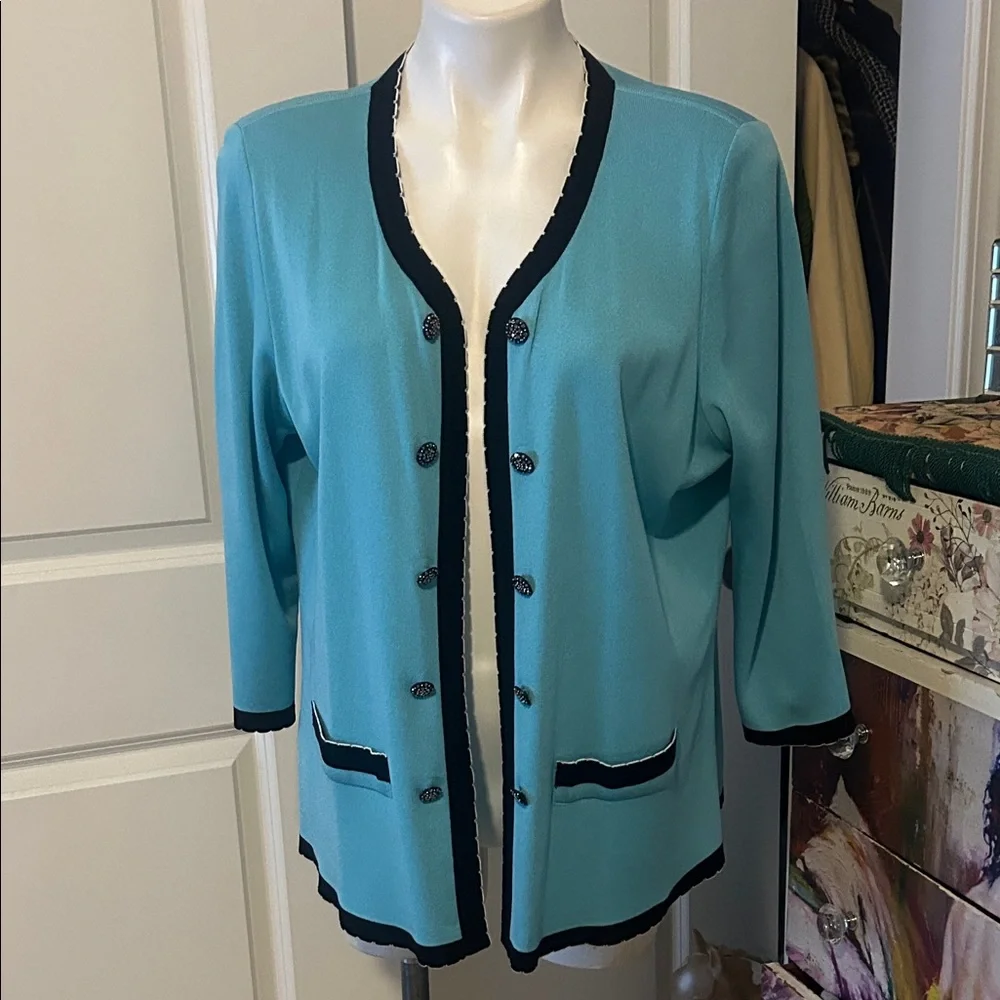 Misook Blue and Black Cardigan Sweater